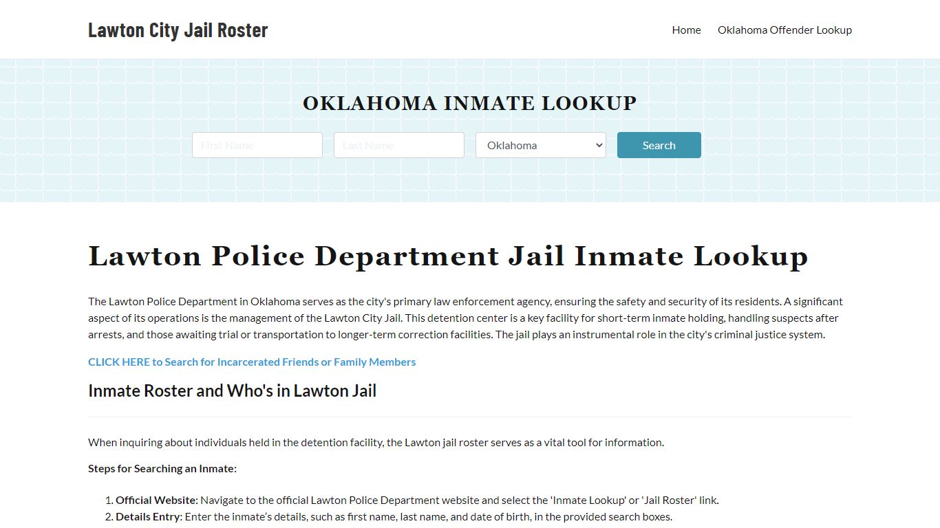 Lawton Police Department & City Jail, OK Inmate Roster, Arrests, Mugshots